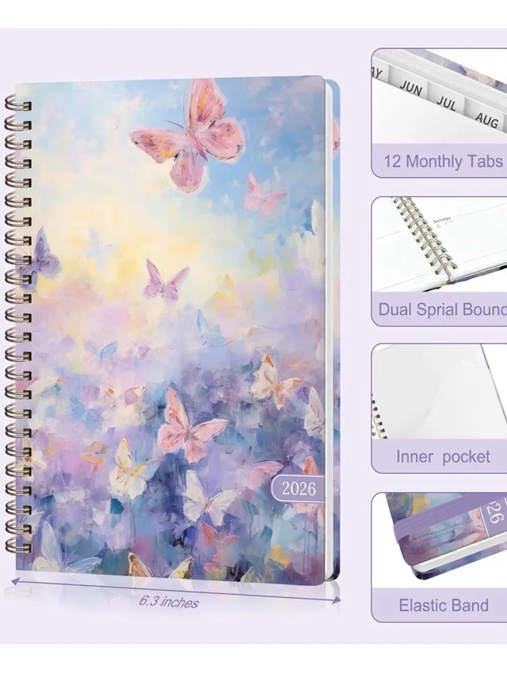 Butterfly Watercolor Spiral Planner - 2026